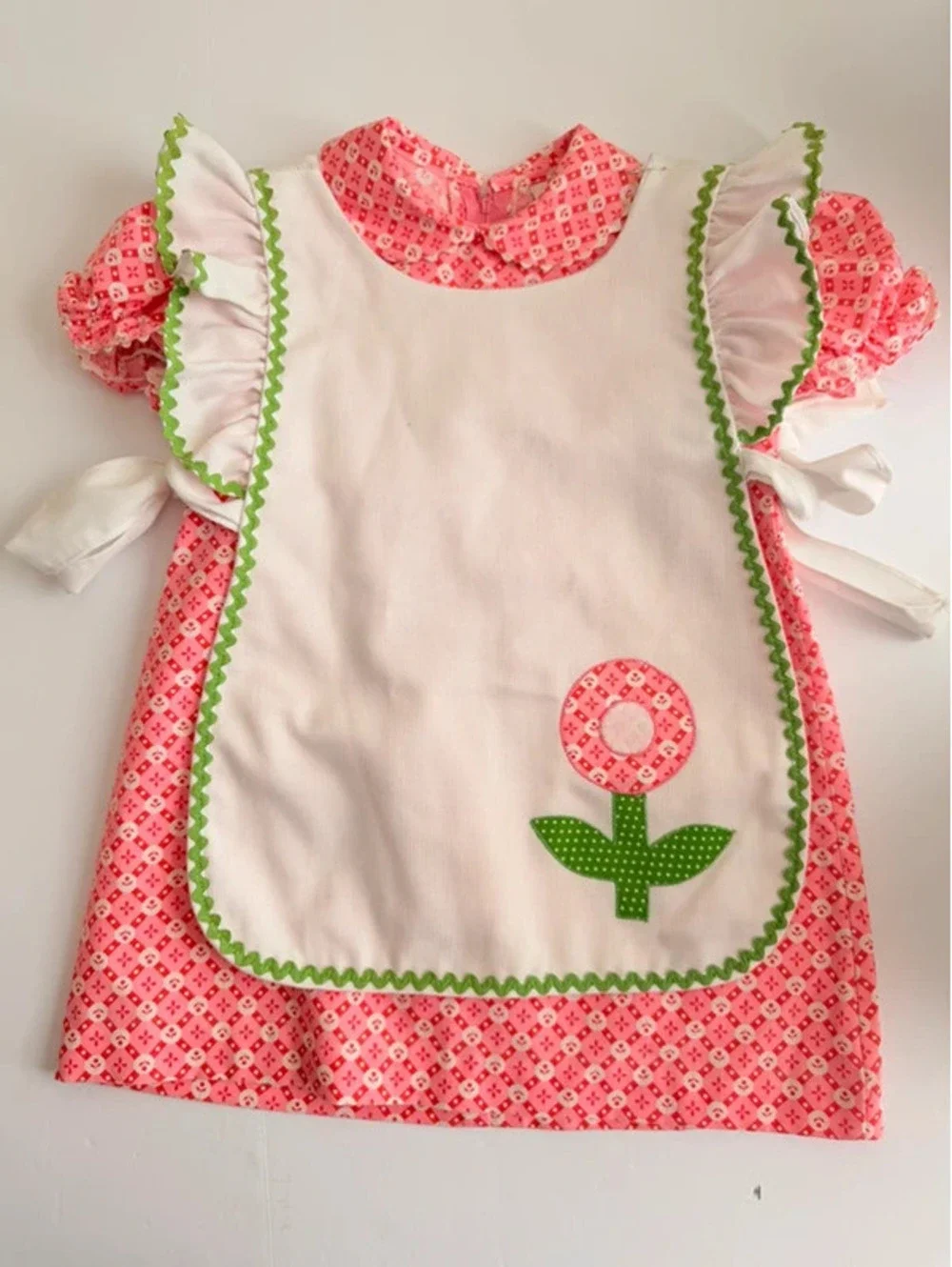 Vintage Ceil Ainsworth Pink Pinafore Apron Dress Set Estimated Size 2T/3T